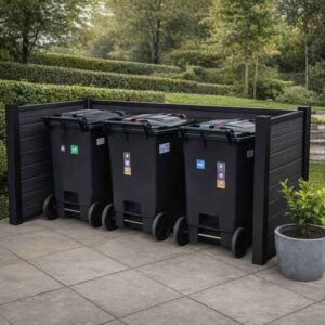 Kirkedal skraldespandsskjuler i Alu Black til 2-3 spande